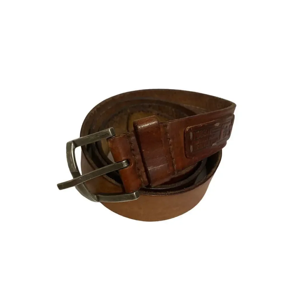 Fossil distressed Leather Belt 1954 Mens Sz 42 Brown silver tone buckle classic